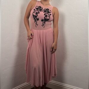 Weissman Pink and Black Floral Midi Dress (dance costume)